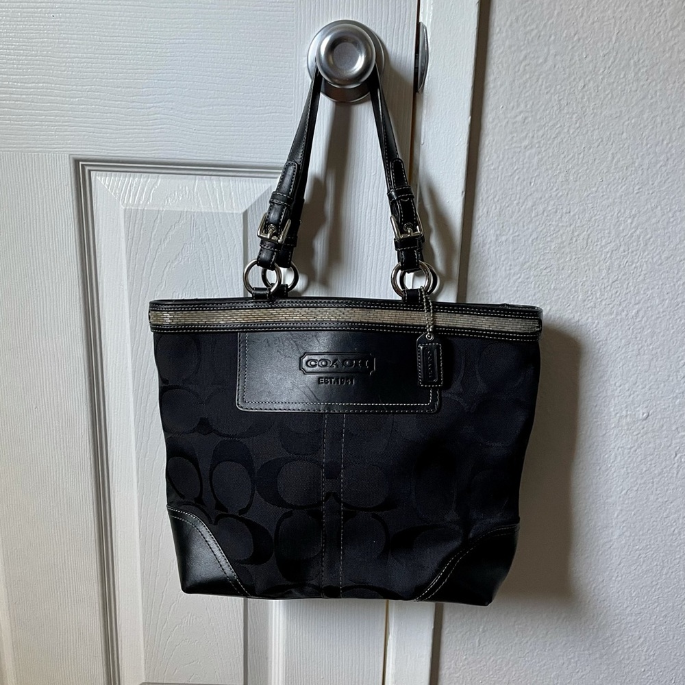 Coach Signature Tote Bag - Black With Beads - image 1